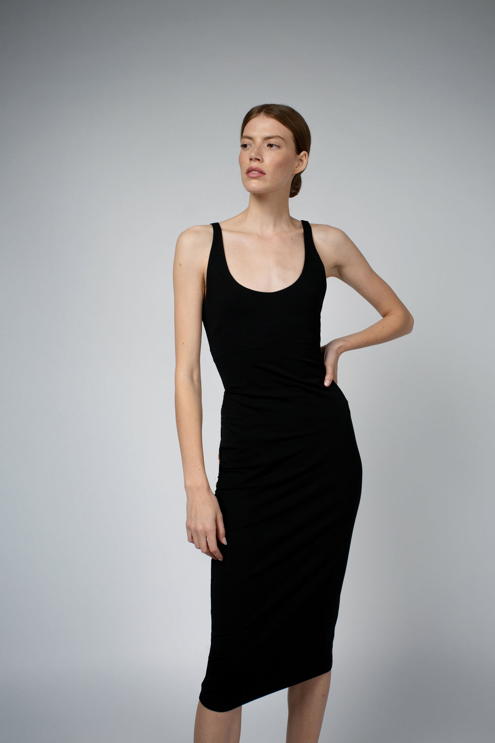 ASTRID ORGANIC COTTON DRESS WITH BUILT IN BRA IN BLACK