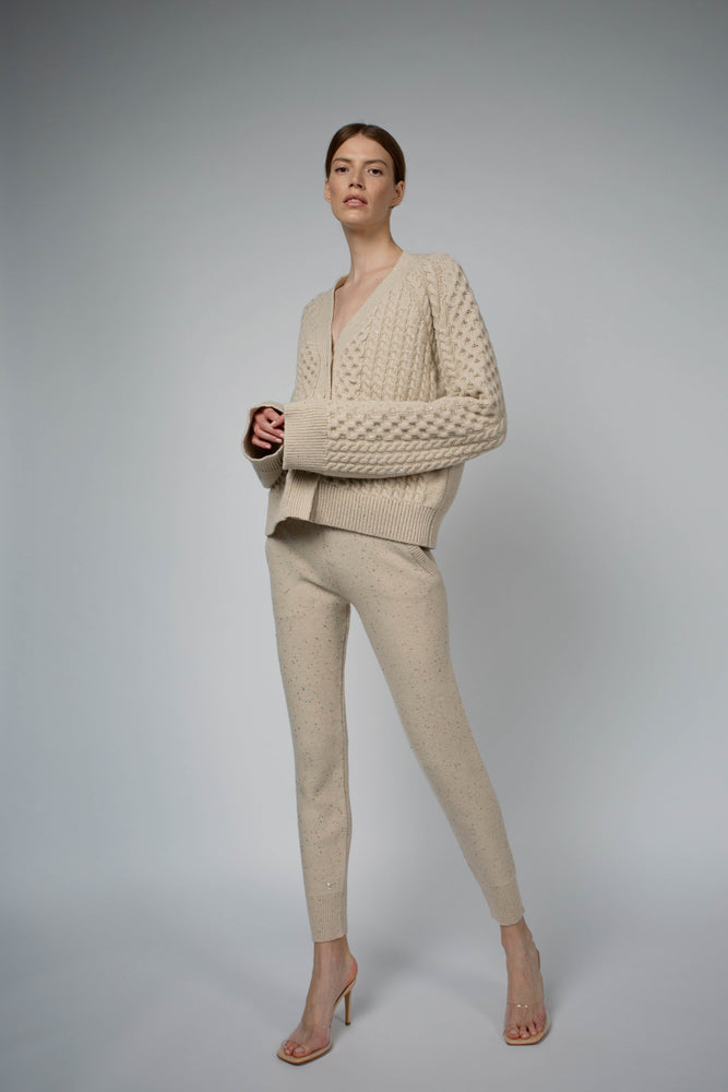 SANTICLER Cashmere and Sequin Track Pants in Beige Sparkle – Santicler