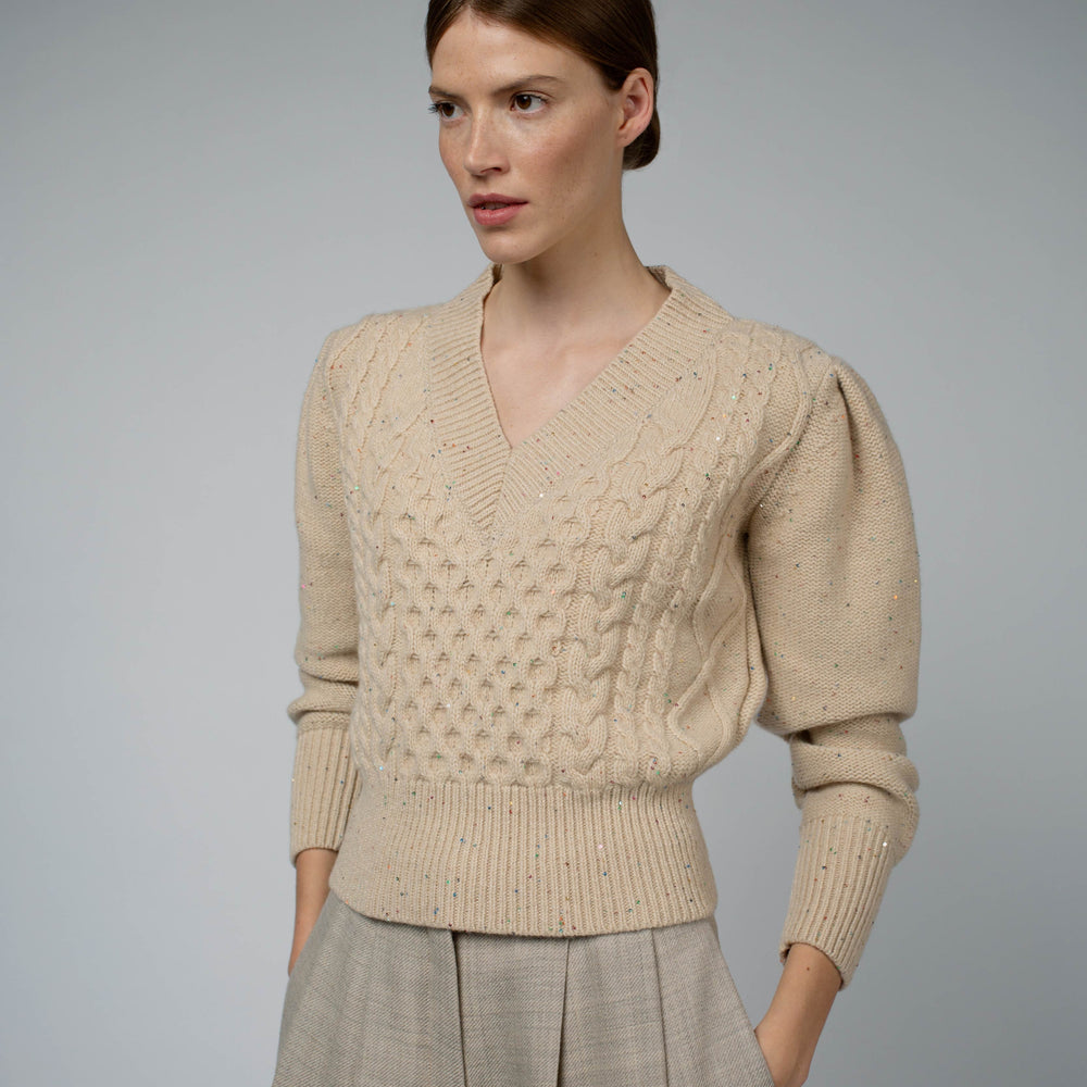 
                  
                    ANDRADA CABLE KNIT CASHMERE SWEATER IN BEIGE SPARKLE
                  
                