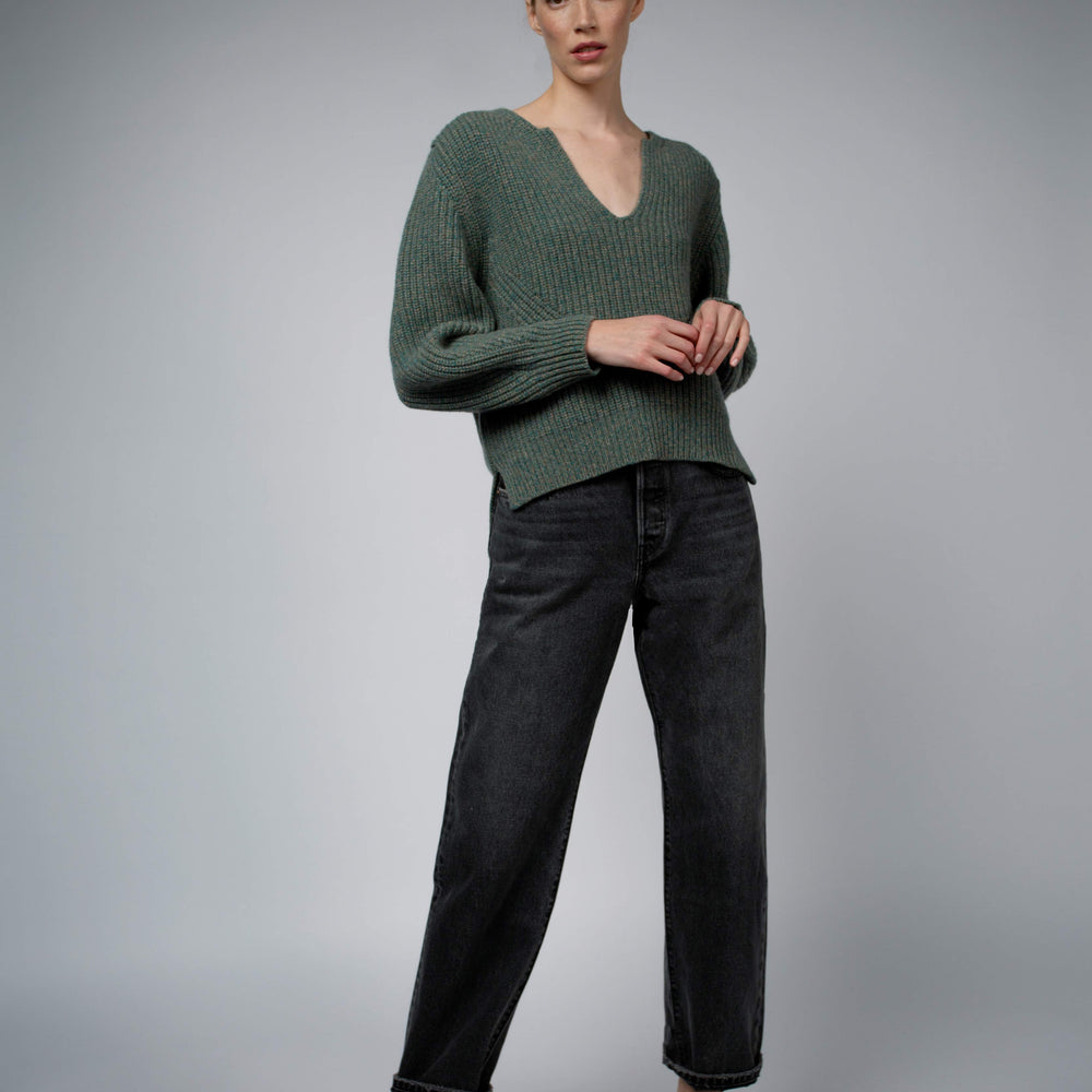 
                  
                    KAYA NOTCHED CASHMERE SWEATER IN PINE
                  
                