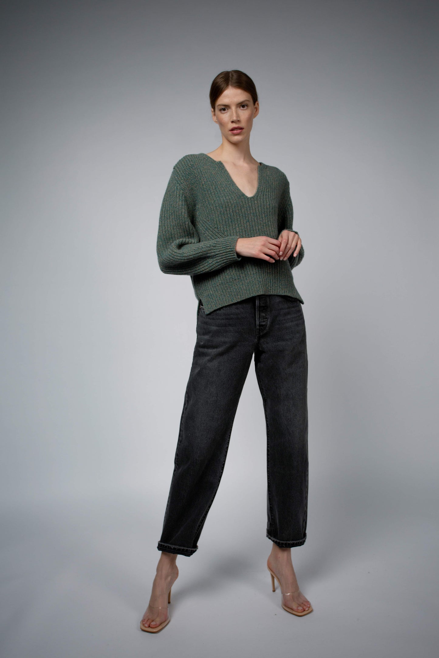 
                  
                    KAYA NOTCHED CASHMERE SWEATER IN PINE
                  
                